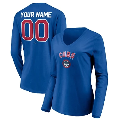 Women's Royal Chicago Cubs Cooperstown Collection Personalized Winning Streak Long Sleeve V-Neck T-Shirt