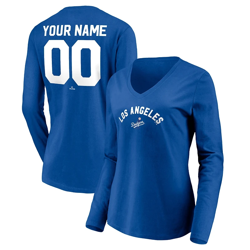 Women's Royal Los Angeles Dodgers Cooperstown Collection Personalized Winning Streak Long Sleeve V-Neck T-Shirt