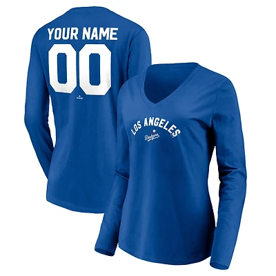 Women's Royal Los Angeles Dodgers Cooperstown Collection Personalized Winning Streak Long Sleeve V-Neck T-Shirt