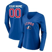 Women's Blue Montreal Expos Cooperstown Collection Personalized Winning Streak Long Sleeve V-Neck T-Shirt
