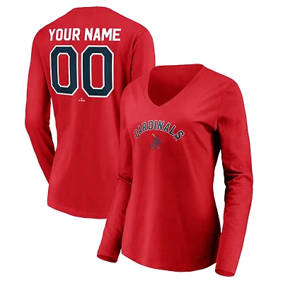 Women's Red St. Louis Cardinals Cooperstown Collection Personalized Winning Streak Long Sleeve V-Neck T-Shirt