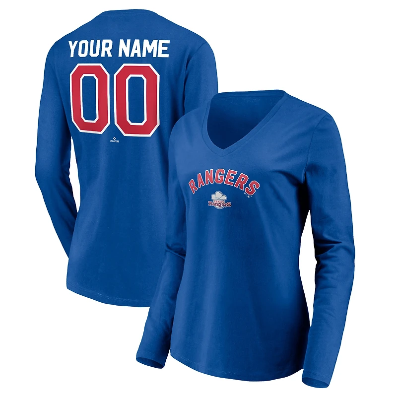 Women's Royal Texas Rangers Cooperstown Collection Personalized Winning Streak Long Sleeve V-Neck T-Shirt