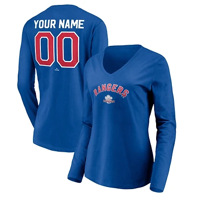 Women's Royal Texas Rangers Cooperstown Collection Personalized Winning Streak Long Sleeve V-Neck T-Shirt