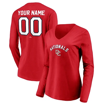 Women's Red Washington Nationals Cooperstown Collection Personalized Winning Streak Long Sleeve V-Neck T-Shirt