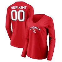 Women's Red Washington Nationals Cooperstown Collection Personalized Winning Streak Long Sleeve V-Neck T-Shirt