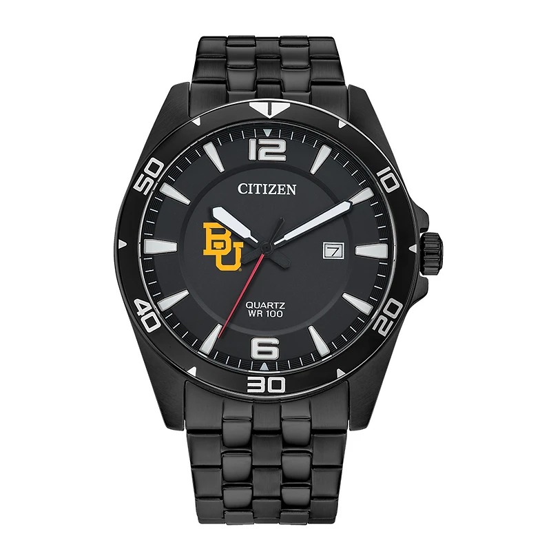 Men's Baylor Bears Citizen Quartz Black-Tone Stainless Steel Watch