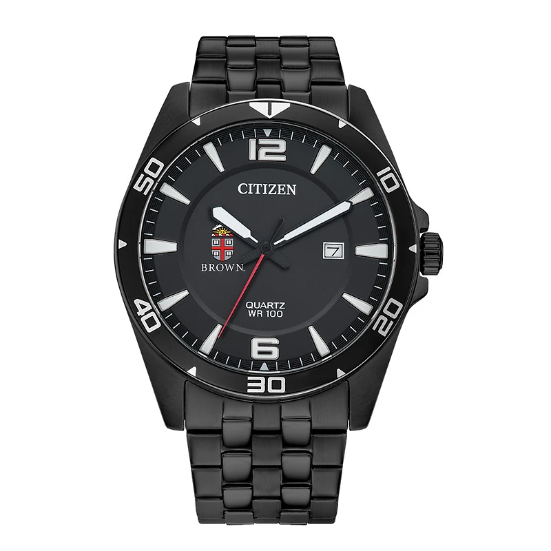 Men's Brown Bears Citizen Quartz Black-Tone Stainless Steel Watch