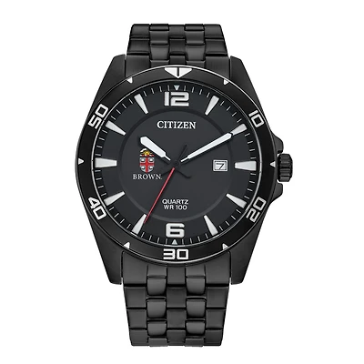 Men's Brown Bears Citizen Quartz Black-Tone Stainless Steel Watch