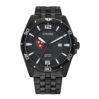 Men's Harvard Crimson Citizen Quartz Black-Tone Stainless Steel Watch