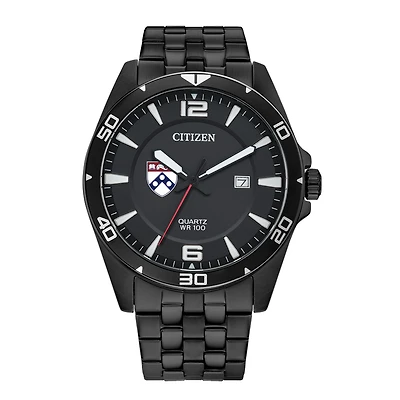 Men's Pennsylvania Quakers Citizen Quartz Black-Tone Stainless Steel Watch