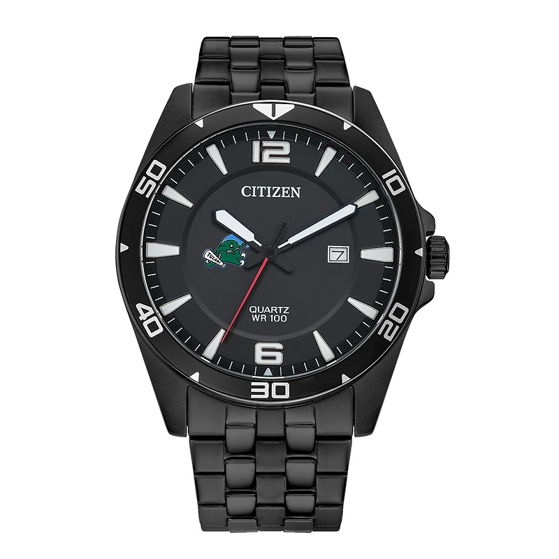 Men's Tulane Green Wave Citizen Quartz Black-Tone Stainless Steel Watch