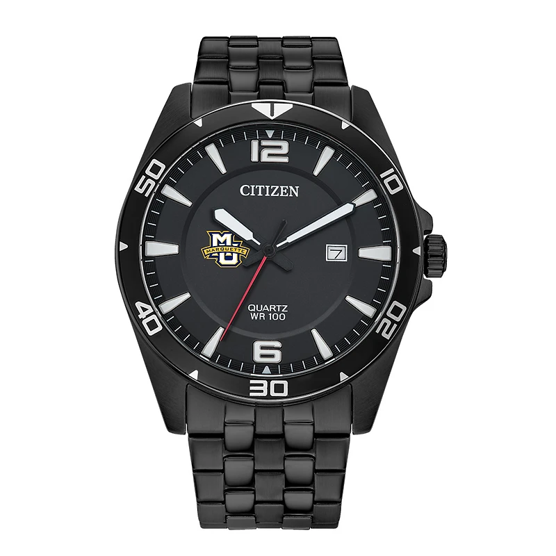 Men's Marquette Golden Eagles Citizen Quartz Black-Tone Stainless Steel Watch