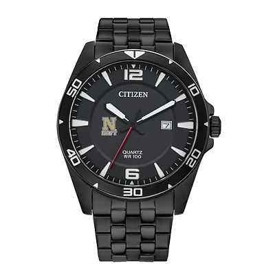 Men's Navy Midshipmen Citizen Quartz Black-Tone Stainless Steel Watch