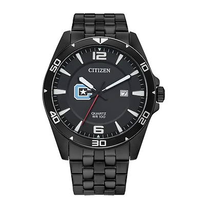 Men's Citadel Bulldogs Citizen Quartz Black-Tone Stainless Steel Watch
