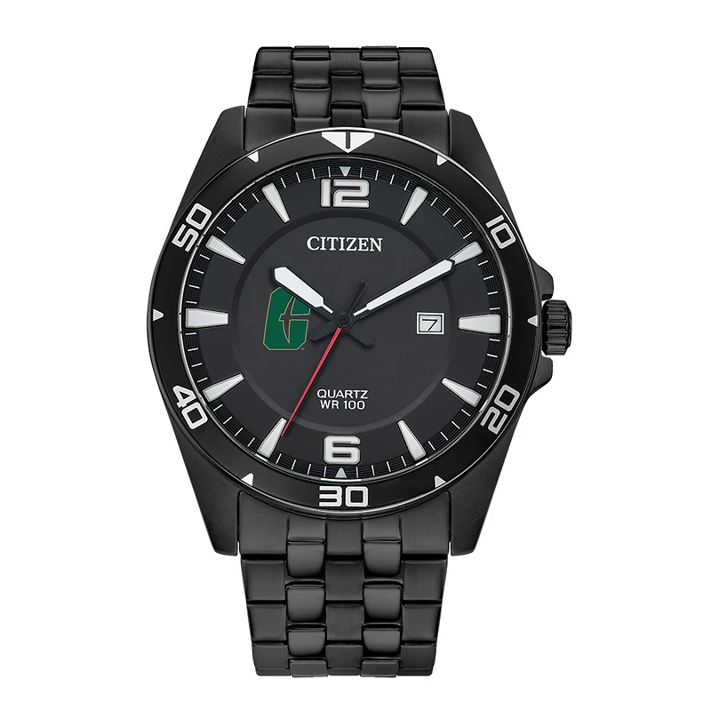 Men's Charlotte 49ers Citizen Quartz Black-Tone Stainless Steel Watch