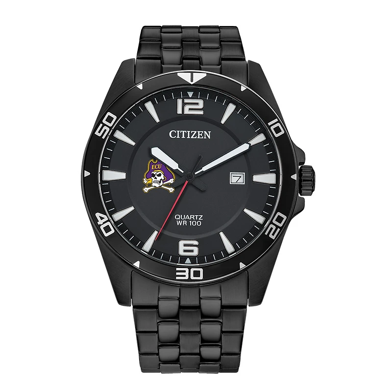 Men's ECU Pirates Citizen Quartz Black-Tone Stainless Steel Watch