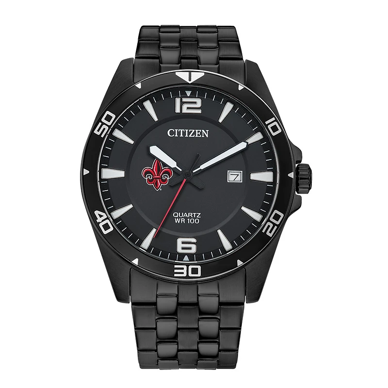 Men's Louisiana Ragin' Cajuns Citizen Quartz Black-Tone Stainless Steel Watch