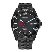 Men's Miami University RedHawks Citizen Quartz Black-Tone Stainless Steel Watch