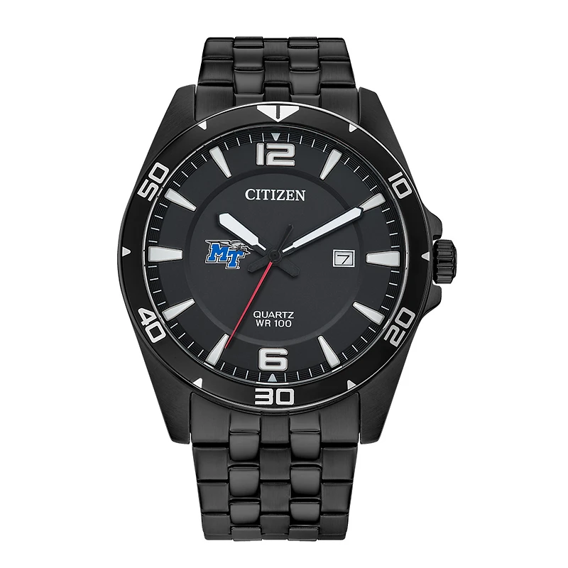 Men's MTSU Blue Raiders Citizen Quartz Black-Tone Stainless Steel Watch