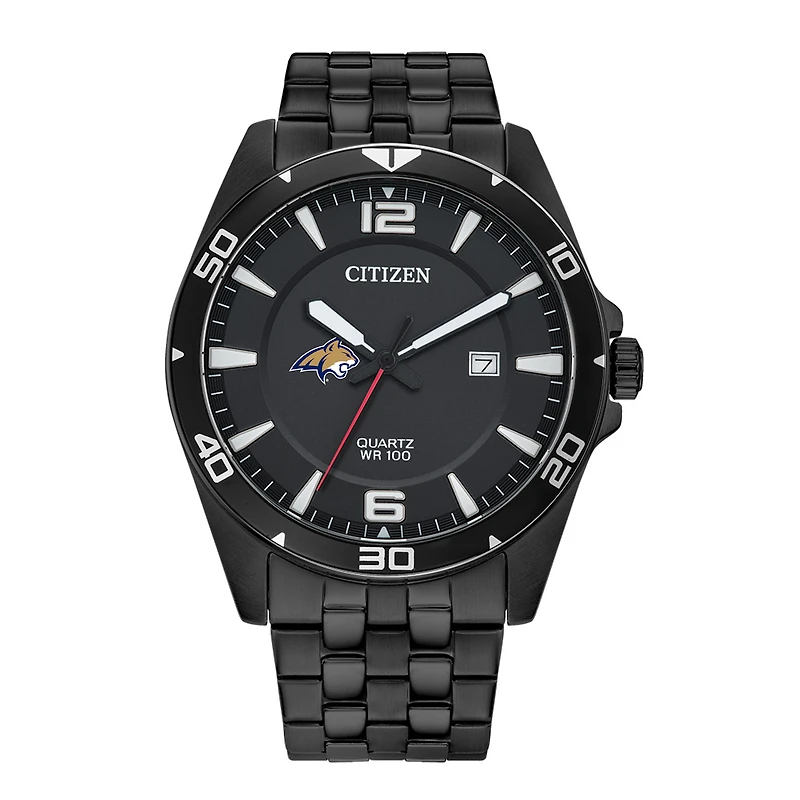 Men's Montana State Bobcats Citizen Quartz Black-Tone Stainless Steel Watch