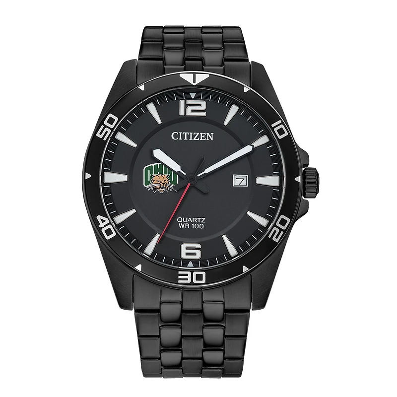 Men's Ohio Bobcats Citizen Quartz Black-Tone Stainless Steel Watch