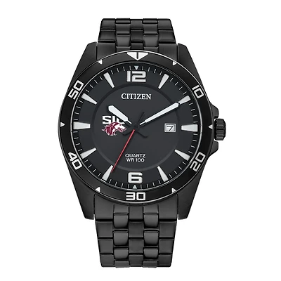 Men's Southern Illinois Salukis Citizen Quartz Black-Tone Stainless Steel Watch