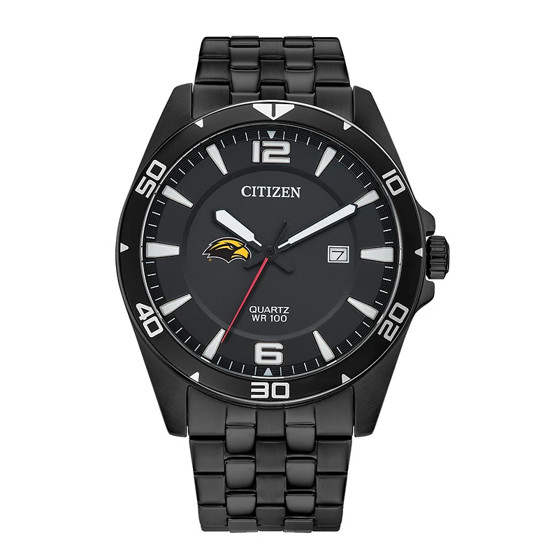 Men's Southern Miss Golden Eagles Citizen Quartz Black-Tone Stainless Steel Watch