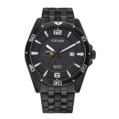 Men's Southern Miss Golden Eagles Citizen Quartz Black-Tone Stainless Steel Watch