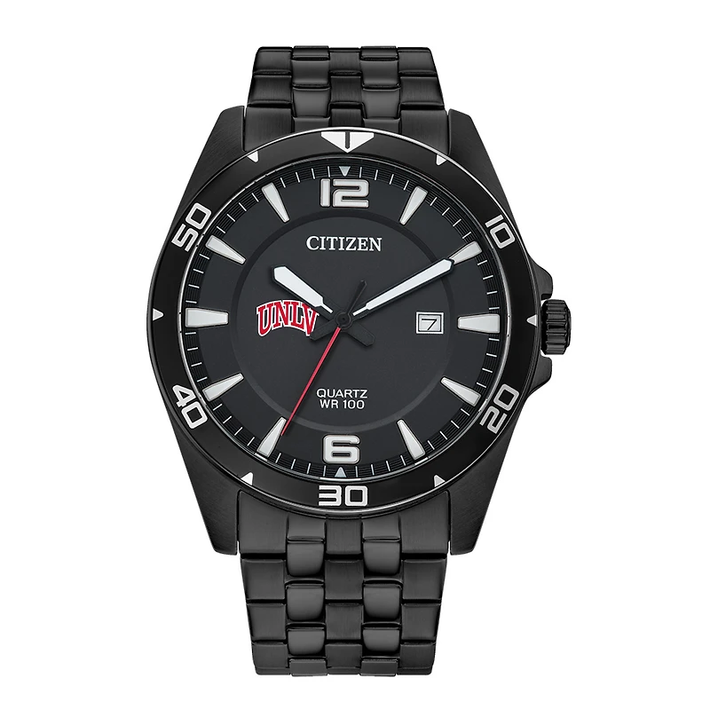 Men's UNLV Rebels Citizen Quartz Black-Tone Stainless Steel Watch