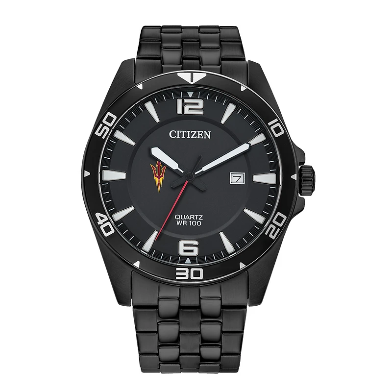 Men's Arizona State Sun Devils Citizen Quartz Black-Tone Stainless Steel Watch