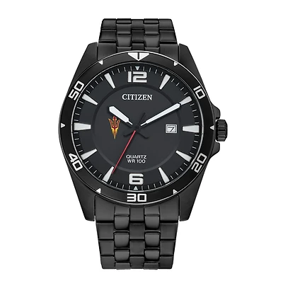 Men's Arizona State Sun Devils Citizen Quartz Black-Tone Stainless Steel Watch