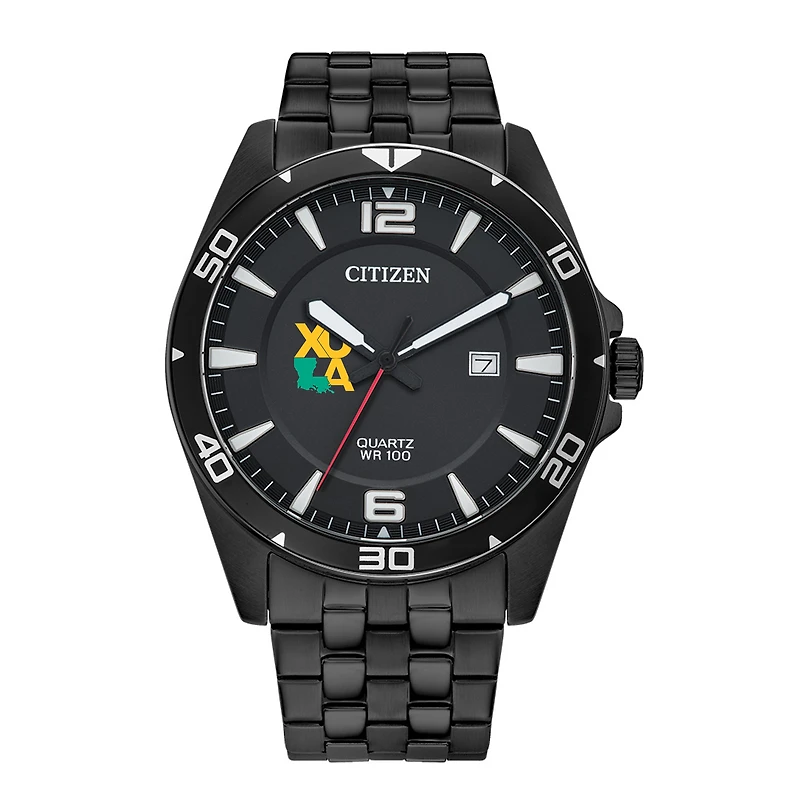 Men's Xavier University of Louisiana Gold Rush Citizen Quartz Black-Tone Stainless Steel Watch