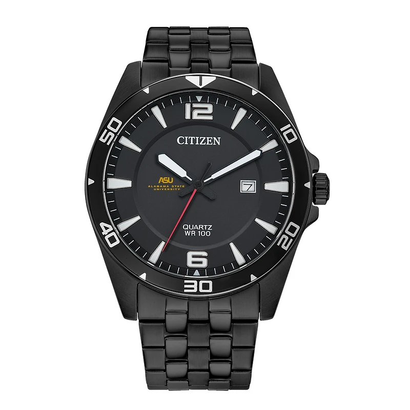 Men's Alabama State Hornets Citizen Quartz Black-Tone Stainless Steel Watch