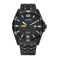 Men's LSU Tigers Citizen Quartz Black-Tone Stainless Steel Watch