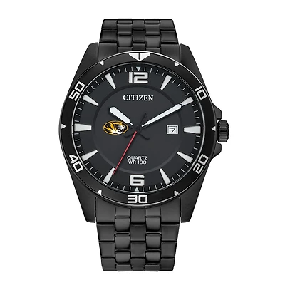 Men's Missouri Tigers Citizen Quartz Black-Tone Stainless Steel Watch