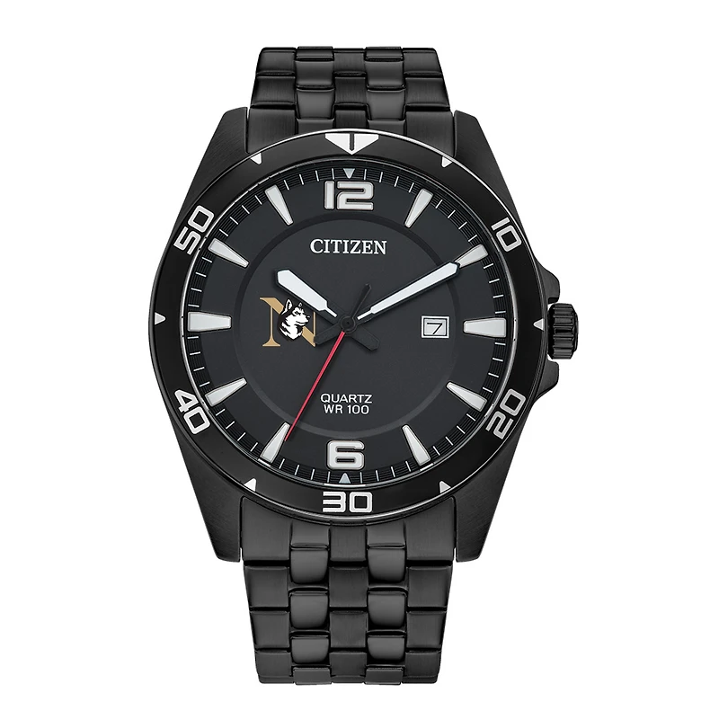 Men's Northeastern Huskies Citizen Quartz Black-Tone Stainless Steel Watch