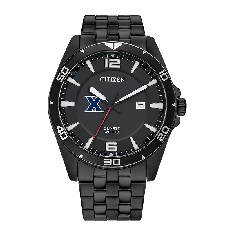 Men's Xavier Musketeers Citizen Quartz Black-Tone Stainless Steel Watch