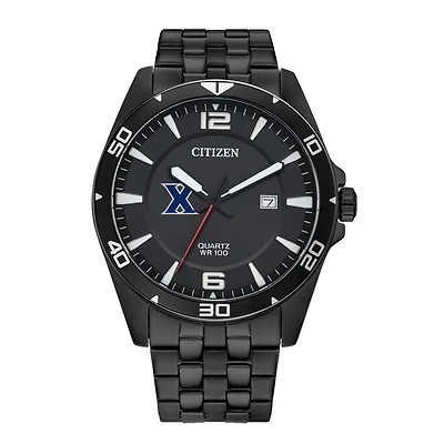 Men's Xavier Musketeers Citizen Quartz Black-Tone Stainless Steel Watch
