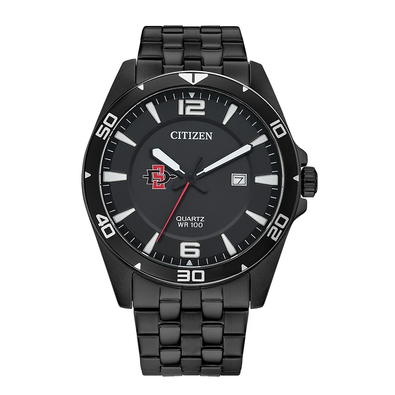 Men's San Diego State Aztecs Citizen Quartz Black-Tone Stainless Steel Watch