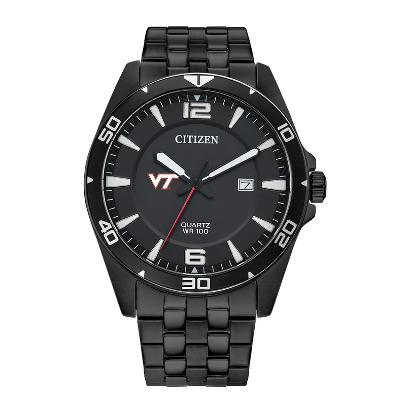 Men's Virginia Tech Hokies Citizen Quartz Black-Tone Stainless Steel Watch