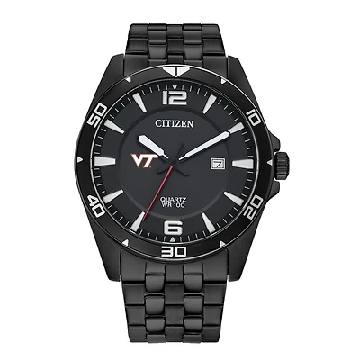 Men's Virginia Tech Hokies Citizen Quartz Black-Tone Stainless Steel Watch