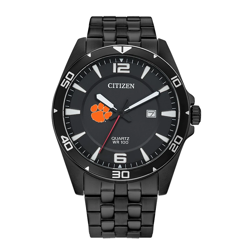 Men's Clemson Tigers Citizen Quartz Black-Tone Stainless Steel Watch