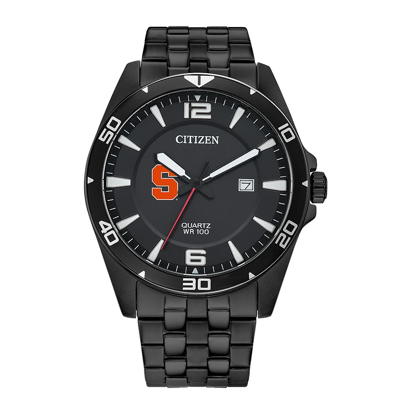 Men's Syracuse Orange Citizen Quartz Black-Tone Stainless Steel Watch