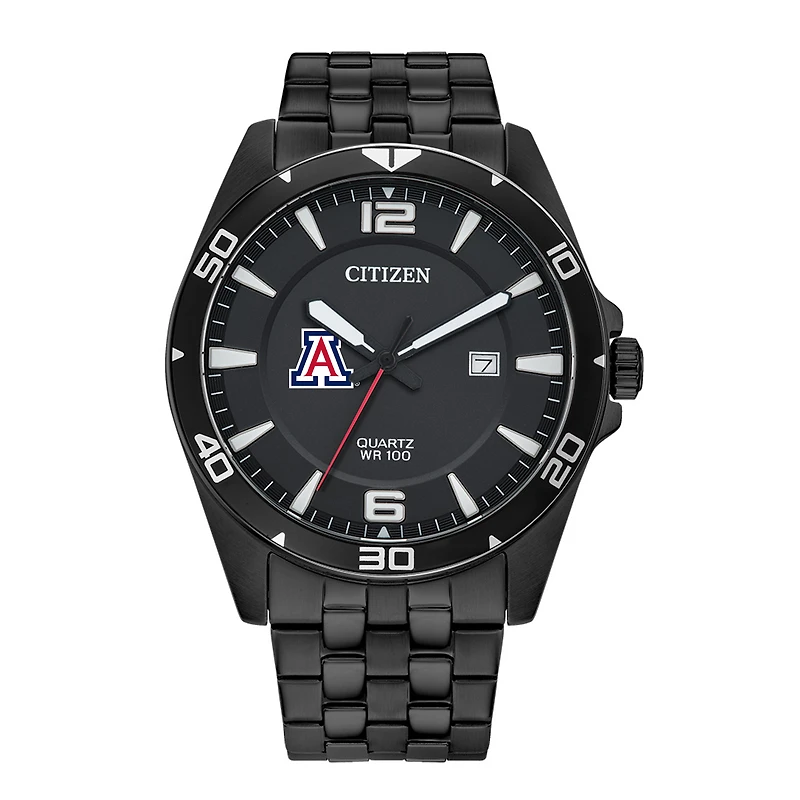 Men's Arizona Wildcats Citizen Quartz Black-Tone Stainless Steel Watch