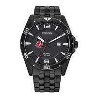 Men's Washington State Cougars Citizen Quartz Black-Tone Stainless Steel Watch