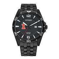 Men's Illinois Fighting Illini Citizen Quartz Black-Tone Stainless Steel Watch