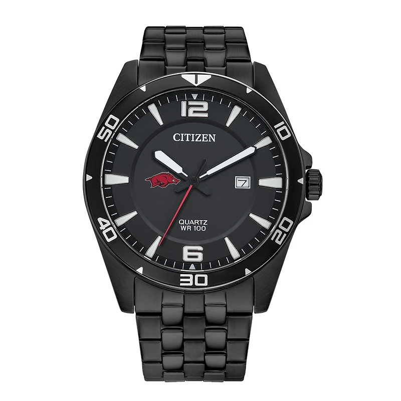 Men's Arkansas Razorbacks Citizen Quartz Black-Tone Stainless Steel Watch