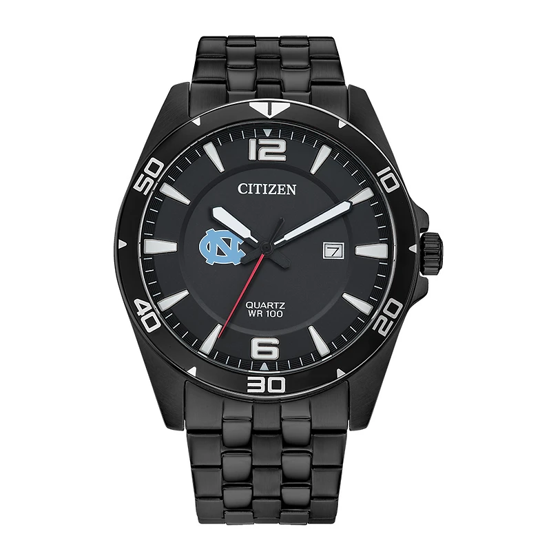 Men's North Carolina Tar Heels Citizen Quartz Black-Tone Stainless Steel Watch