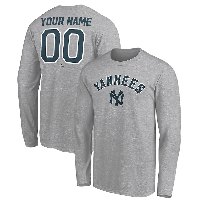 Men's Gray New York Yankees Personalized Cooperstown Collection Alternate Winning Streak Long Sleeve T-Shirt