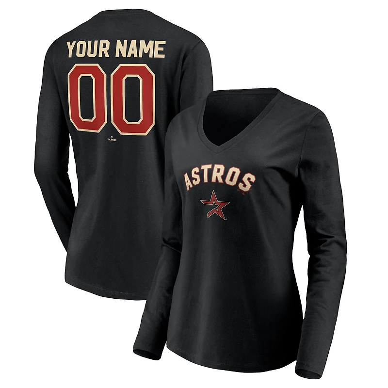 Women's Black Houston Astros Personalized Cooperstown Collection Alternate Winning Streak Long Sleeve V-Neck T-Shirt